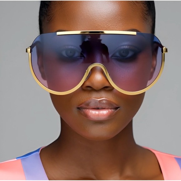 Shield Sunglasses Women Fashion Beach Paty Ouintage Lentes‎ Gafas Gold Frame New - Picture 7 of 8